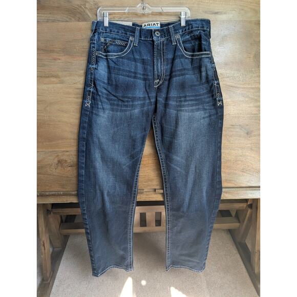 Ariat M-Series M2 Jeans Mens 36x34 Blue Denim Bootcut Relaxed Dark Wash Preppy - Picture 1 of 4